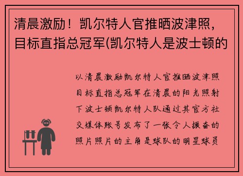 清晨激励！凯尔特人官推晒波津照，目标直指总冠军(凯尔特人是波士顿的吗)
