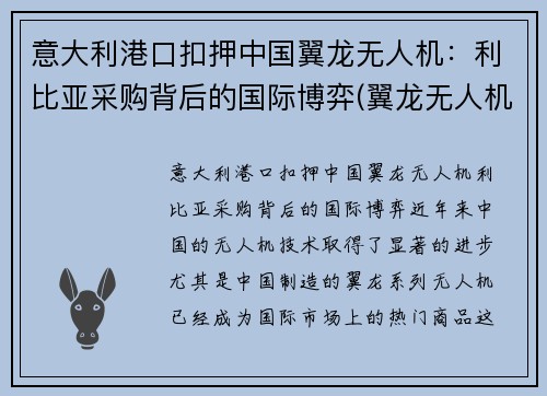 意大利港口扣押中国翼龙无人机：利比亚采购背后的国际博弈(翼龙无人机国外实战)