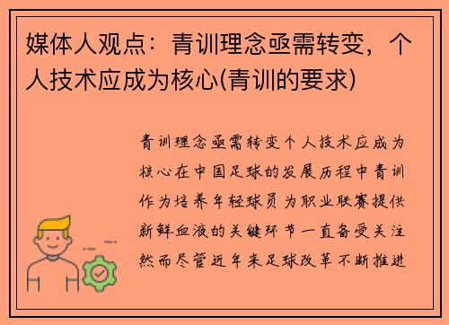 媒体人观点：青训理念亟需转变，个人技术应成为核心(青训的要求)
