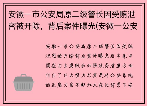 安徽一市公安局原二级警长因受贿泄密被开除，背后案件曝光(安徽一公安局长被判17年)